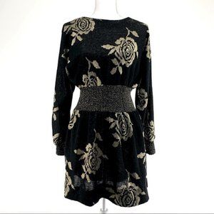 ALICIA / Metallic Gold & Black Vintage Sweater Dress / 14P